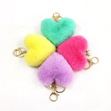 wholesale pendant faux rabbit fur ball  heart pompon keychain